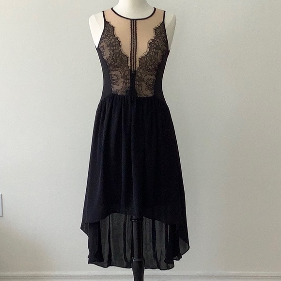 En Creme | Dresses | Womens En Crema Mesh Lace Hilo Dress Black Nude ...